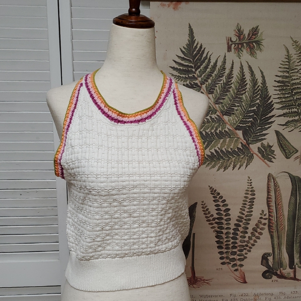 Sincerely Jules White Knit Tank Top with Pink and Yellow Trim